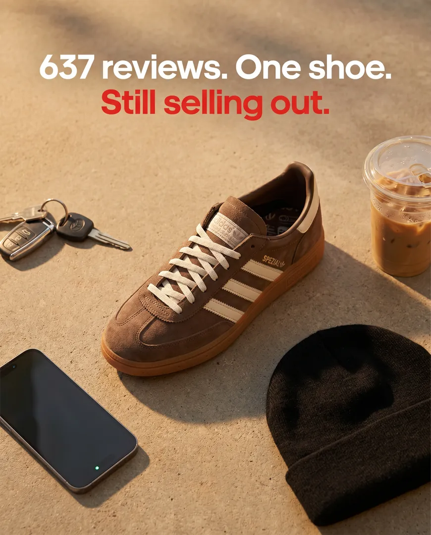 Fashion ad for suede lifestyle sneakers