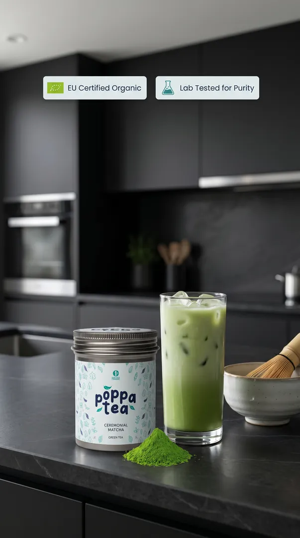 Food and beverage ad for Poppa ceremonial matcha