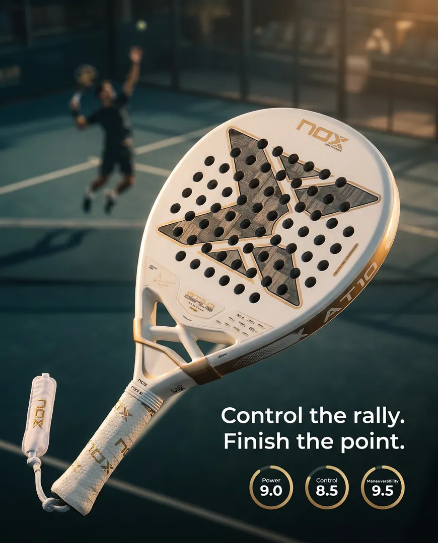 Sports ad for a NOX padel racket